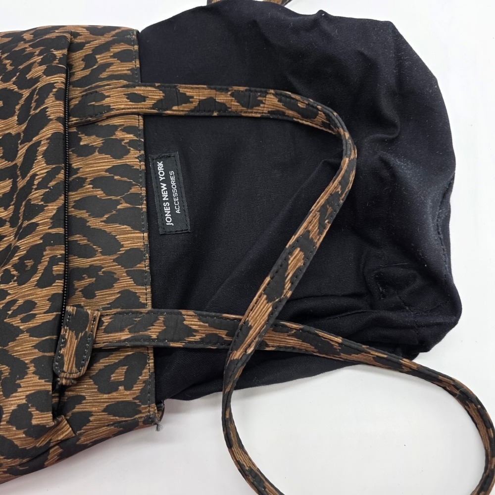 Jones New York Leopard Shoulder Bag Animal Print Nylon Tote ID Case Y2K Classic - Picture 8 of 14